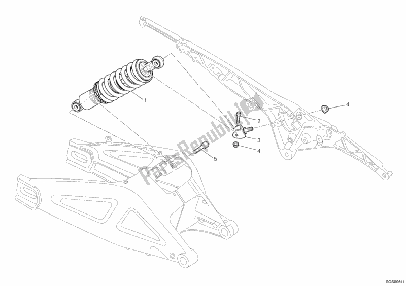 All parts for the Rear Shock Absorber of the Ducati Monster 795-Thai 2012